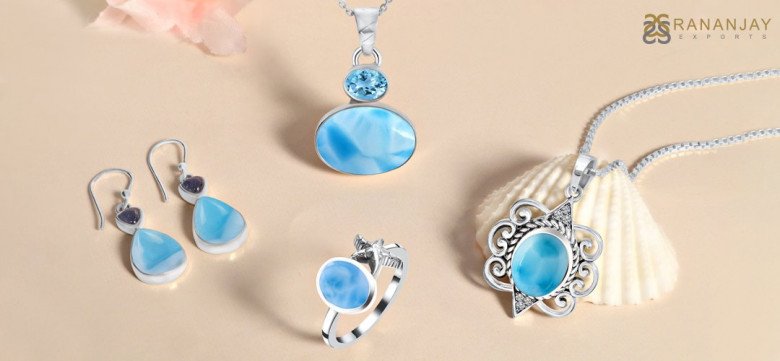 Beautiful Larimar Gemstone 925 Sterling Silver Jewelry