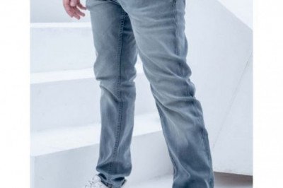 Bolt Button Fly Straight Denim Jeans - Lt Grey